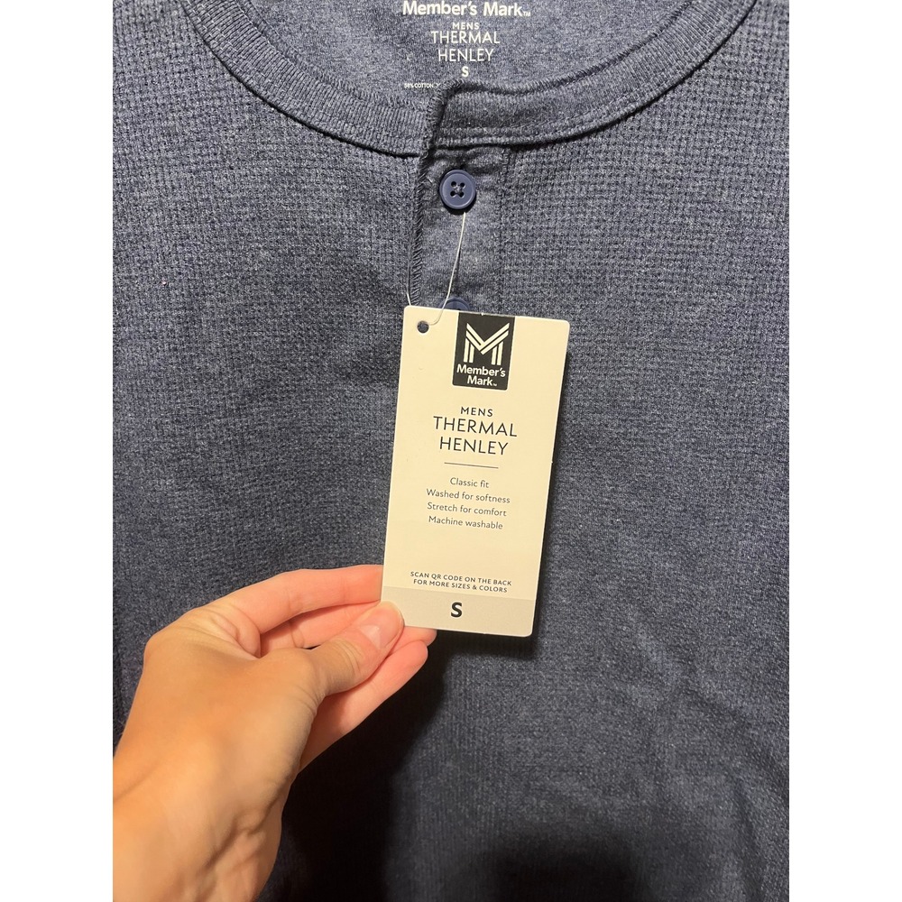 Member's Mark Mens Thermal Henley Shirt Blue Waffle Knit Long Sleeve Small NWT - Picture 4 of 4